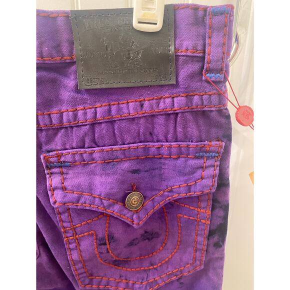 True Religion Urban Cow Billy Purple Wash Distressed Denim Jean Shorts Sz 34 - Picture 5 of 8